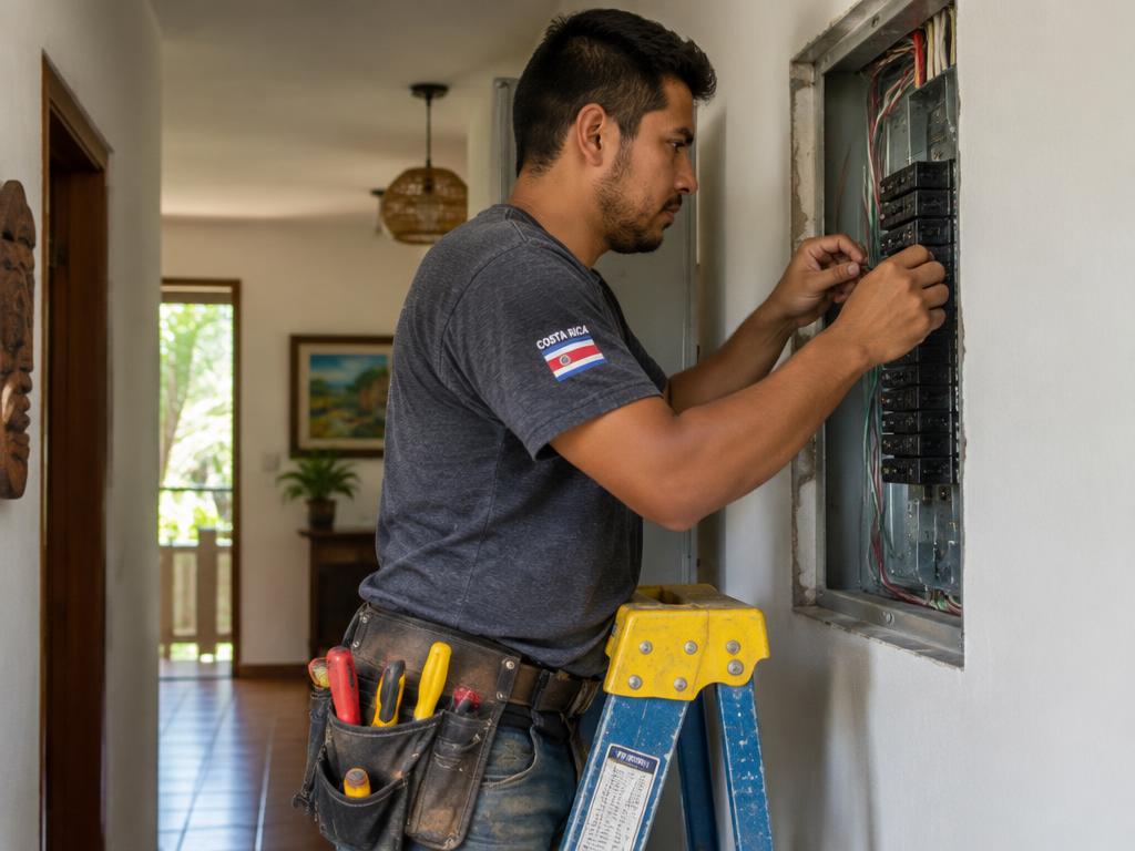 Trabajo de electricidad en una casa tica